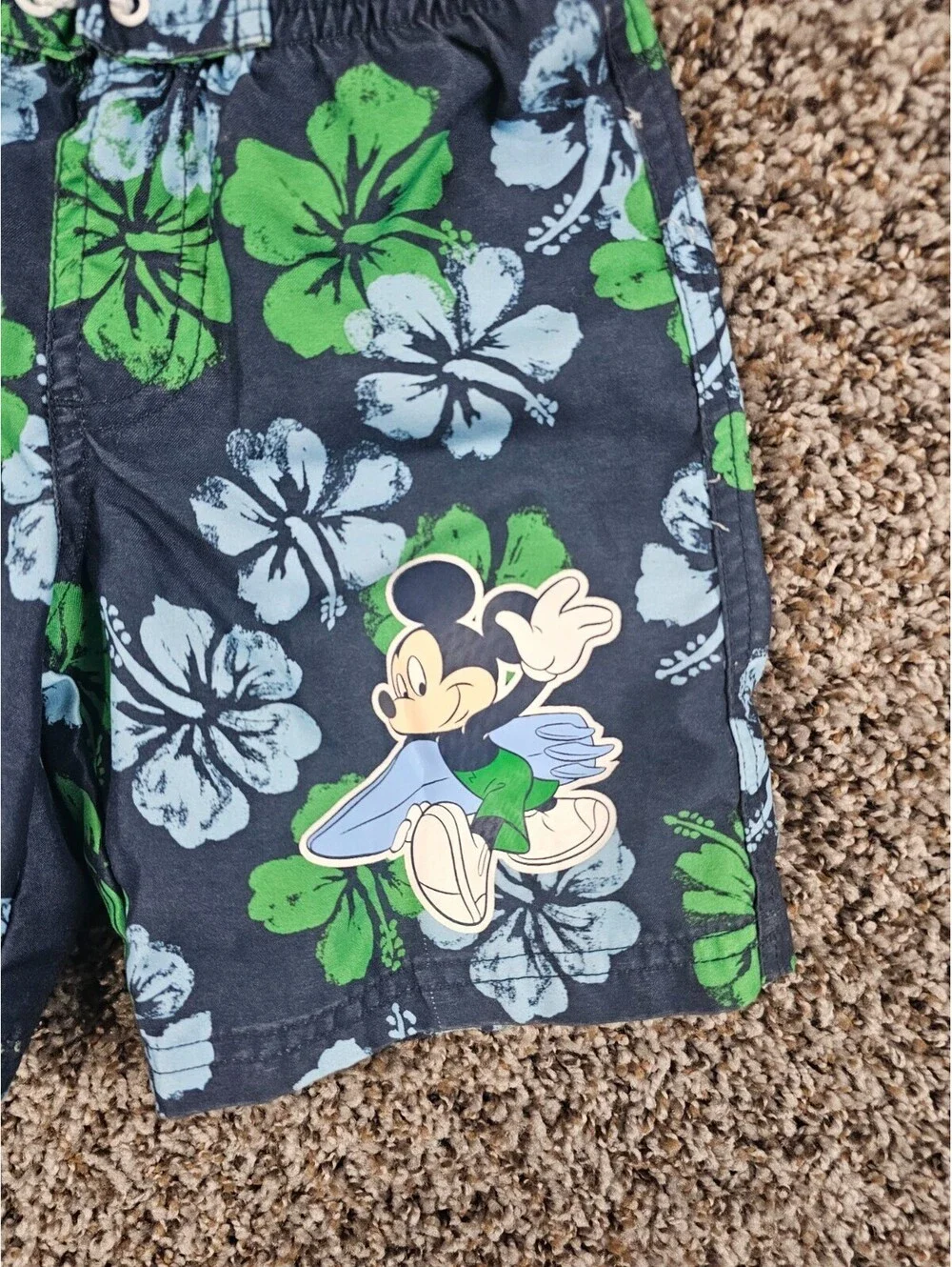 Disney Toddler Boys Sz 3T Swim Trunks Swimsuit Mickey Mouse Blue Green Floral